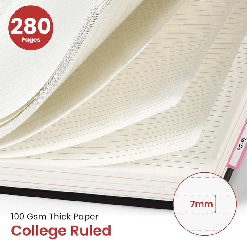 Taja Hardcover Spiral Journal Notebooks for Work With Removable Dividers & Tabs, 8.5"x11" 5 Subject Notebook for Note Taking & Organizer, A4 College Ruled Lined Journal for Women & Writing, Black, 280 Pages - Image 2